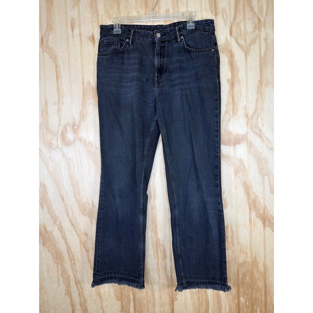 AllSaints Ava Black Wash Raw Hem Crop Jeans Size 31 Minimalist Edgy Streetwear